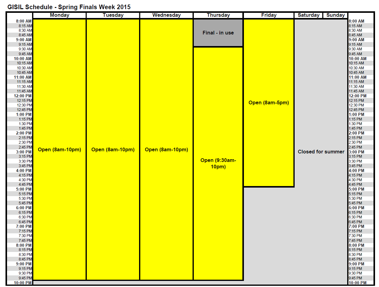 Spring Finals Week 2015 GISIL Lab Schedule