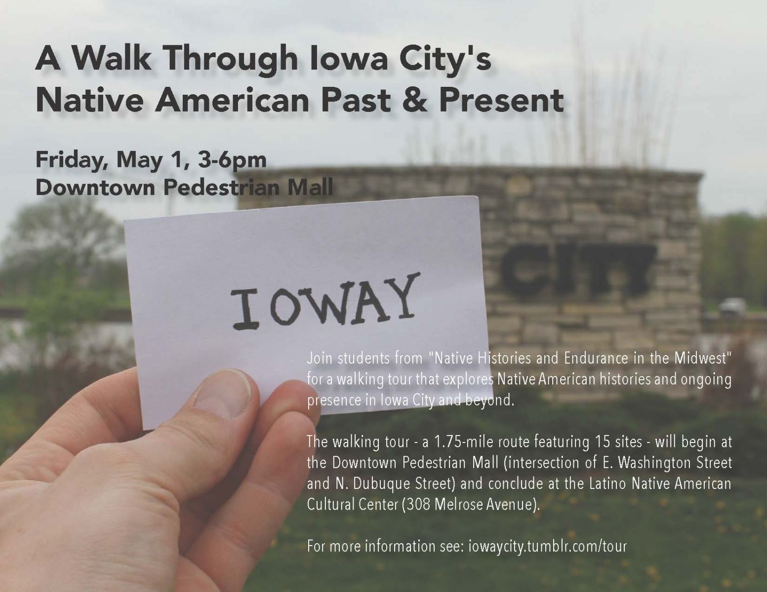Flyer for walking tour of Iowa City's Native American past