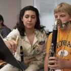 Student learning how to play their instrument during Iowa Summer Music Camps, hosted by the UI School of Music.  