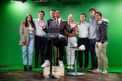 Stephen A Smith meets with students from the School of Journalism and Mass Communication