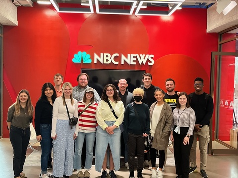 Students standing in front of NBC news studio
