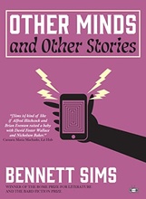 The cover of Bennett Sims' book "Other Minds and Other Stories." It is a muted pink color with the silhouette of a hand holding a phone