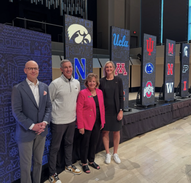 Dan Matheson moderated a panel with Big Ten leaders during the Big Ten Development Conference in Iowa City.