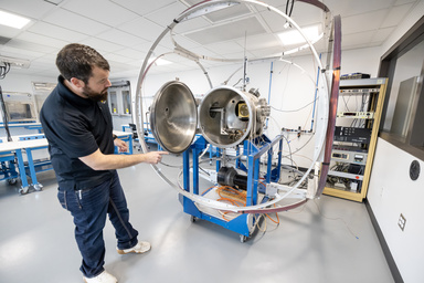 Richard Dvorsky gives a tour of the Iowa Spaceflight Laboratory at the University of Iowa. 