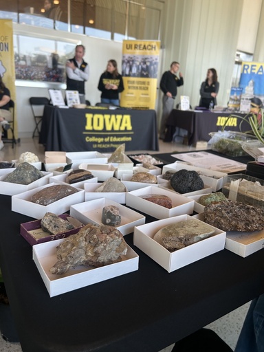 At the University of Iowa, students display rocks for sale at the Earth, Environment and Sustainability Club rock and plant sale.