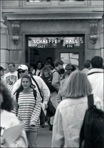 Students walking outside of Schaeffer Hall