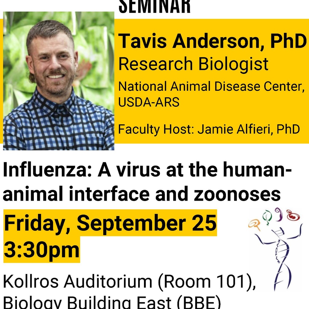 Biology Seminar: "Influenza: A virus at the human-animal interface and zoonoses" promotional image
