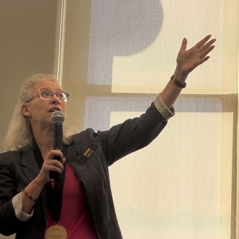 Image: Renee Cole delivering keynote at Teaching Excellence Showcase