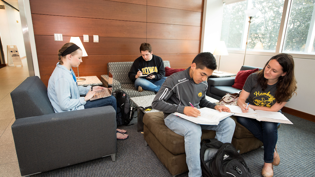 Students studying in the Belin-Blank Honors Center. 