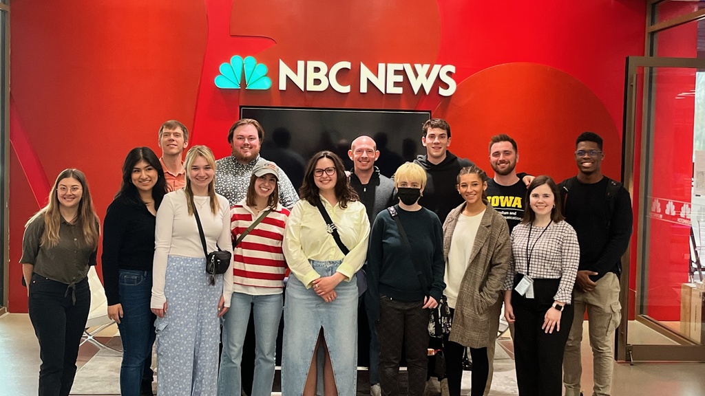 Students standing in front of NBC news studio