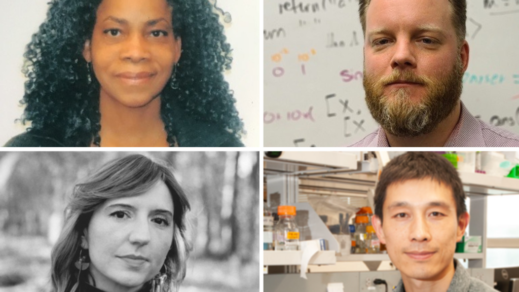 A grid with four headshots of the researchers and artists