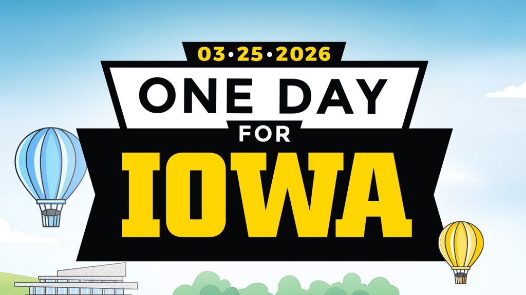 One Day for Iowa 2026 logo and graphic of University of Iowa campus