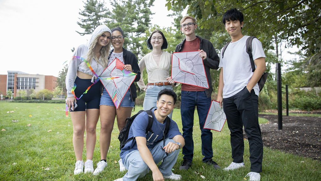 students in language class outside for a hands on class