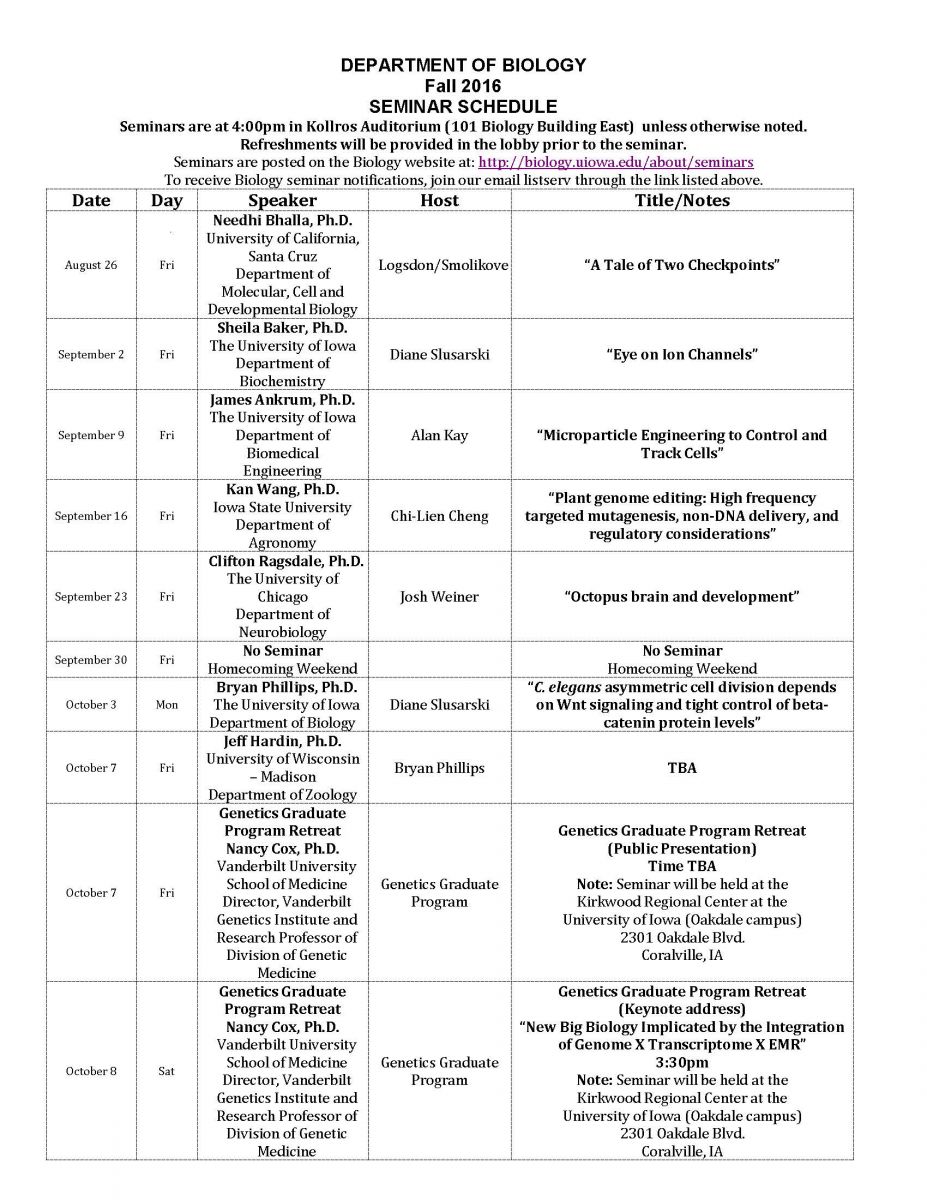 Fall 2016 Seminar Schedule