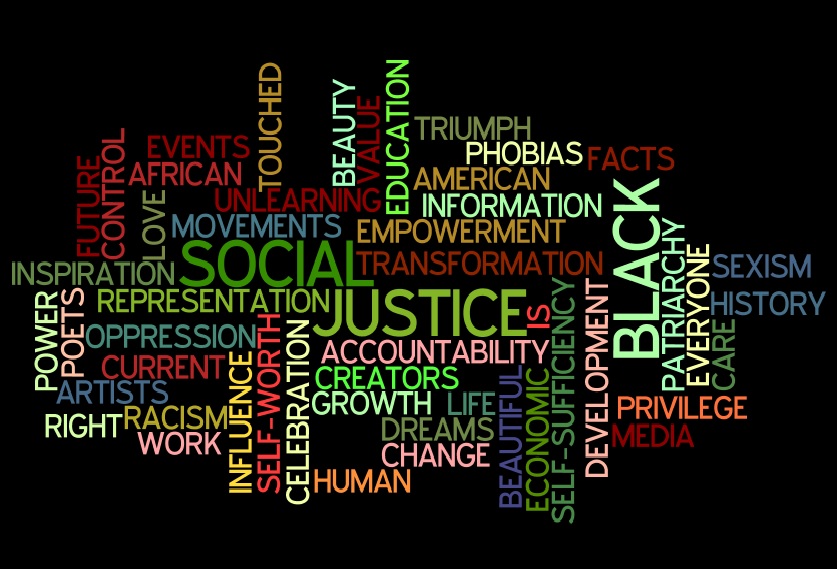 Graphic design of words related to social justice