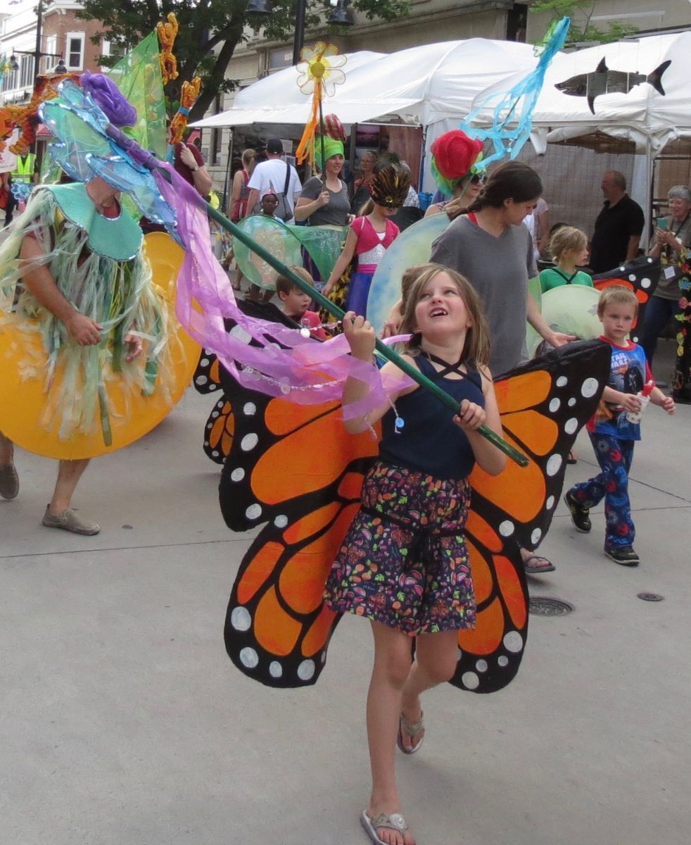 Girl wearing butterfly wings costume