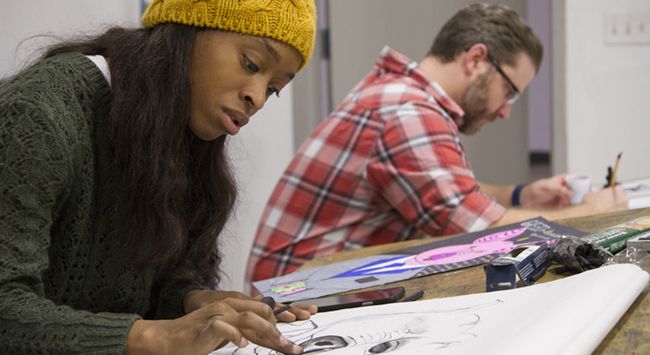 students in drawing class