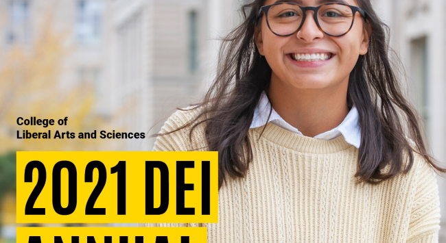 A portrait of Dayanna Martinez-Soto on the cover of the colleges DEI annual report