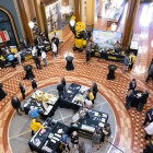 The University of Iowa swarms the rotunda at the state capitol building. 